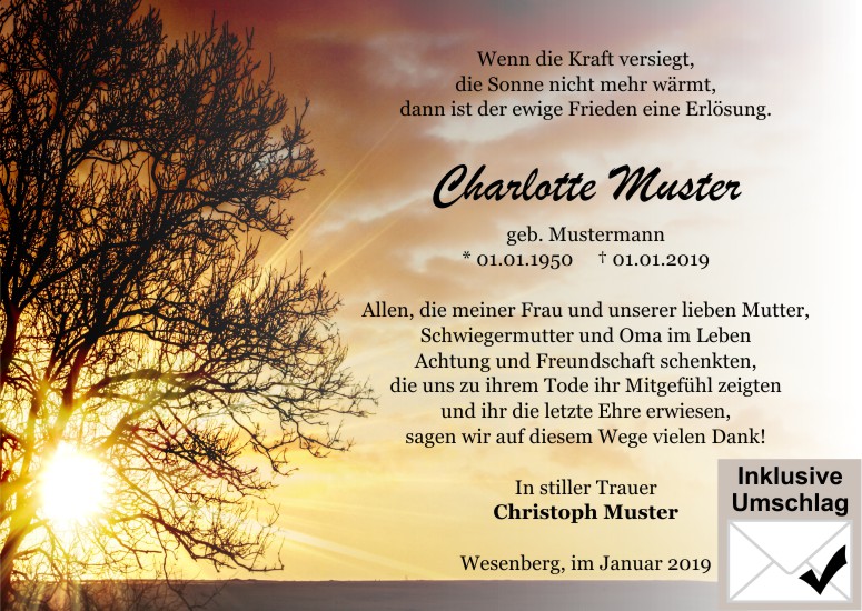 Danksagungen Trauer,
