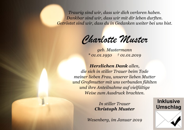Danksagungen Trauer,