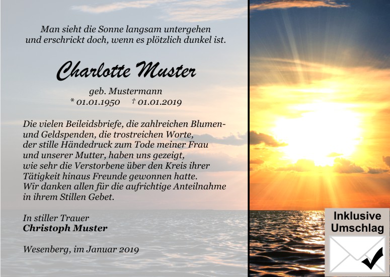 Danksagungen Trauer,