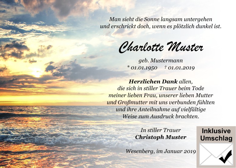 Danksagungen Trauer,