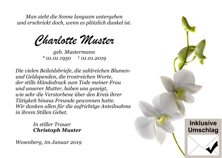 Danksagungen Trauer,