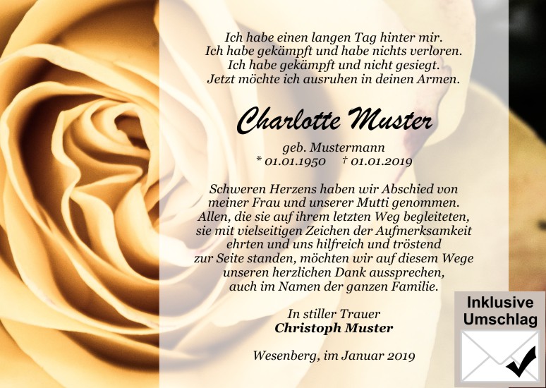 Danksagungen Trauer,
