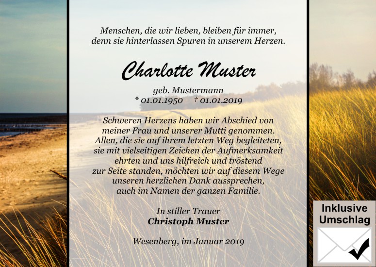 Danksagungen Trauer,