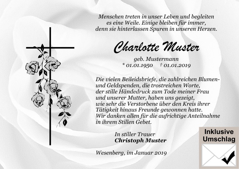 Danksagungen Trauer,