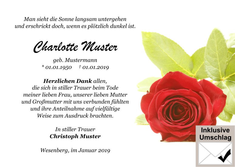 Danksagungen Trauer,