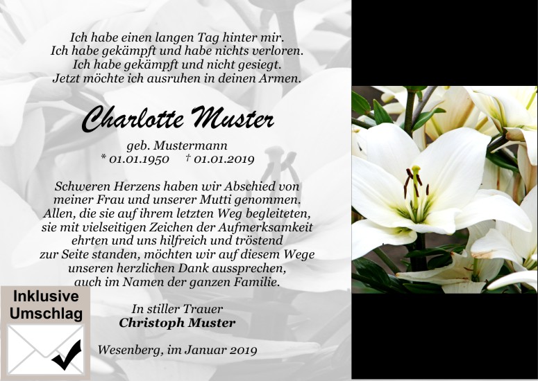 Danksagungen Trauer,