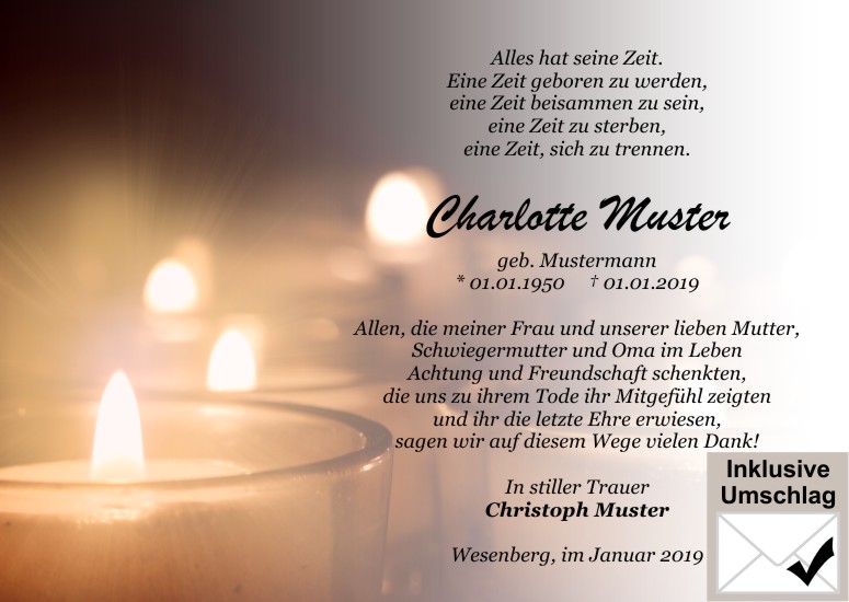 Danksagungen Trauer,