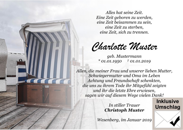 Danksagungen Trauer,