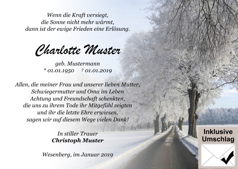 Danksagungen Trauer,