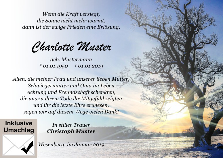 Danksagungen Trauer,