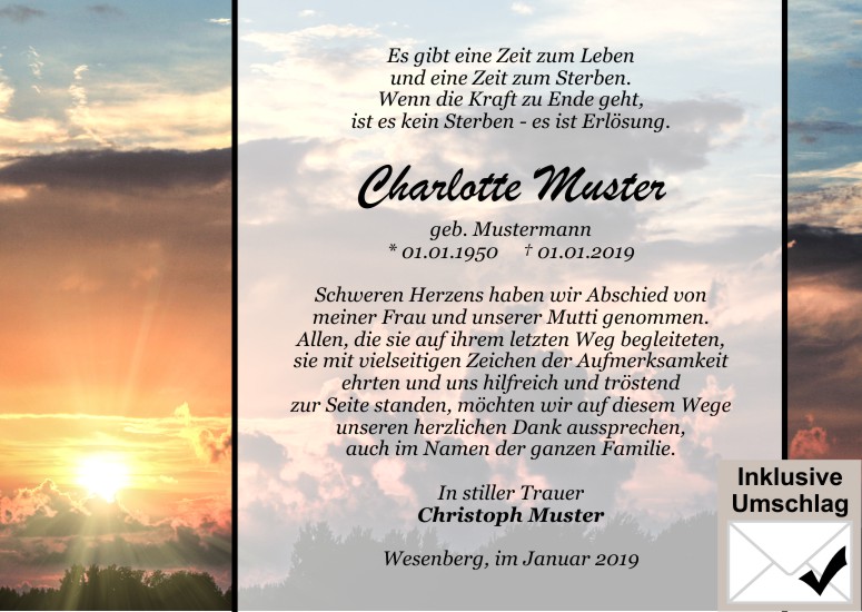 Danksagungen Trauer,