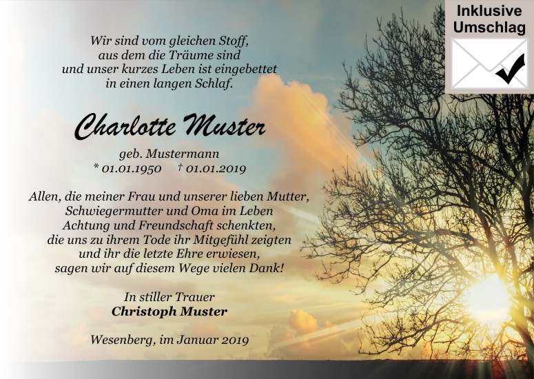 Danksagungen Trauer,