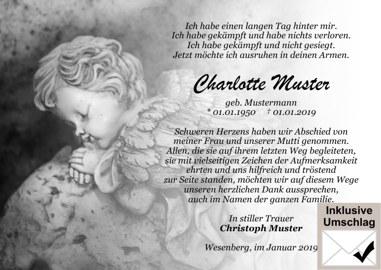 Danksagungen Trauer,