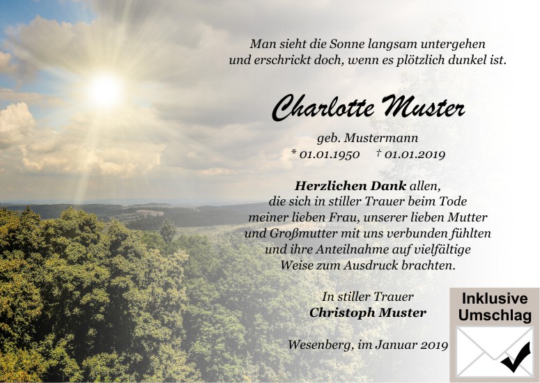 Danksagungen Trauer,