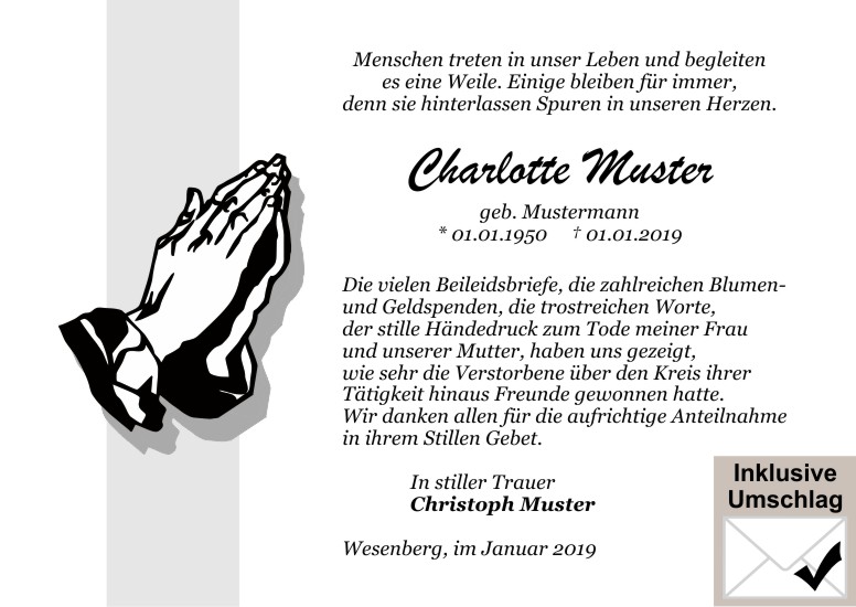 Danksagungen Trauer,