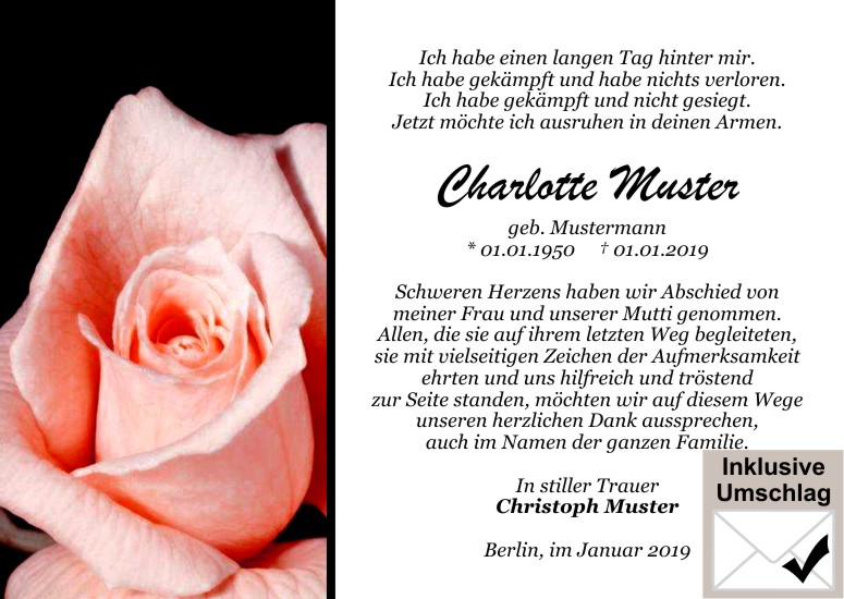 Danksagungen Trauer,
