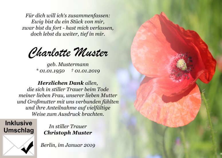 Danksagungen Trauer,