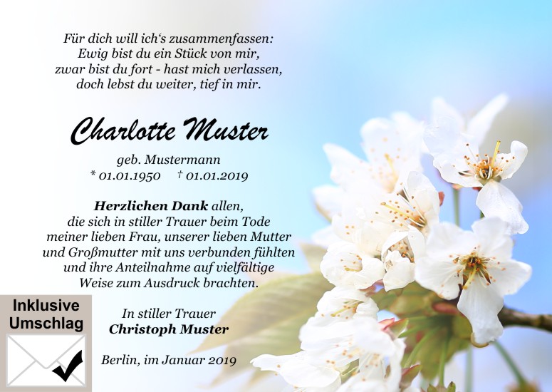 Danksagungen Trauer,