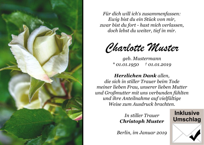Danksagungen Trauer,