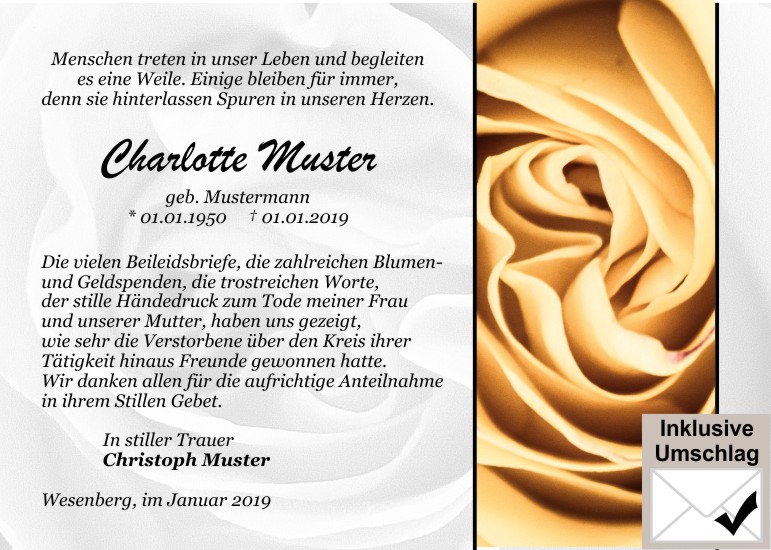 Danksagungen Trauer,