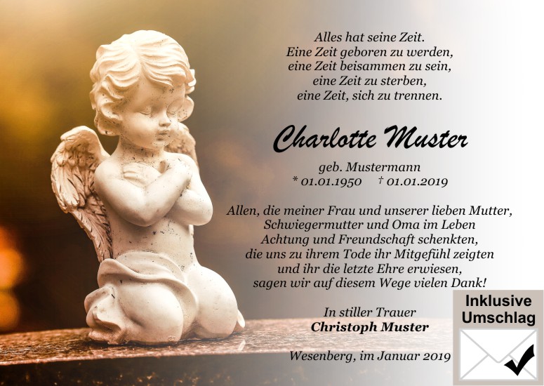 Danksagungen Trauer,