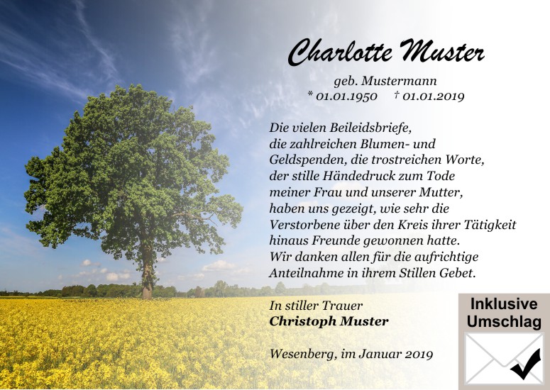 Danksagungen Trauer,