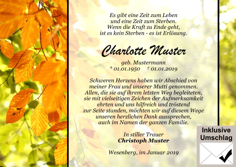 Danksagungen Trauer,