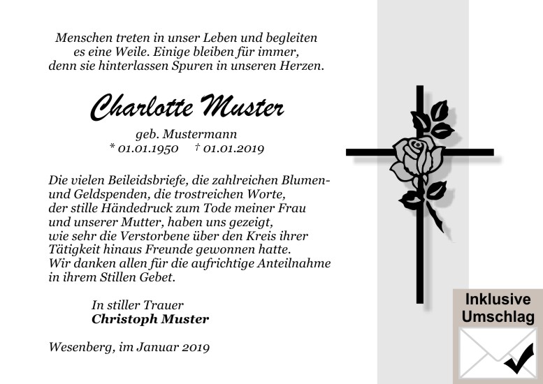 Danksagungen Trauer,