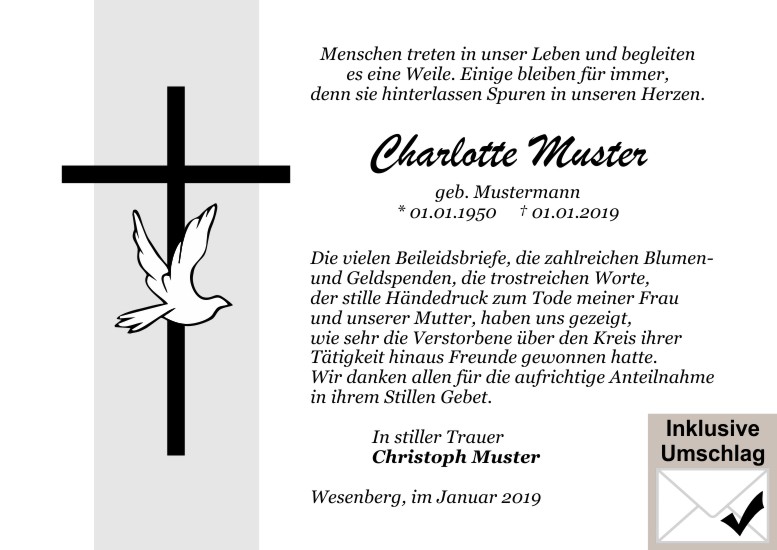 Danksagungen Trauer,