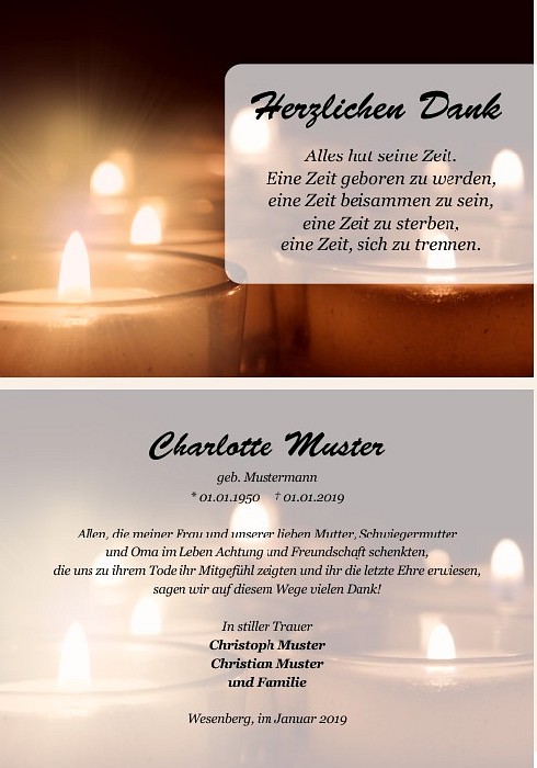 Danksagungen Trauer,