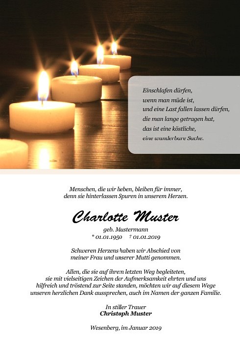 Danksagungen Trauer,