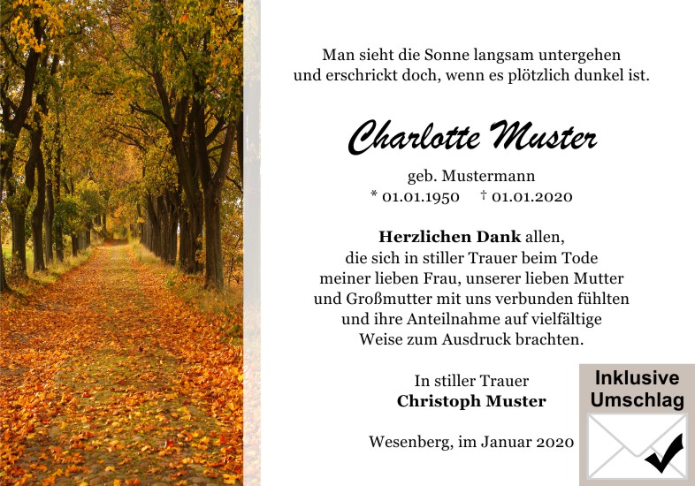  Danksagungskarten Trauer