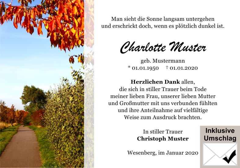  Danksagungskarten Trauer