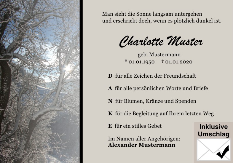  Danksagungskarten Trauer