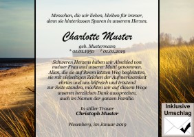 Danksagungskarten nach Begräbnis. 
