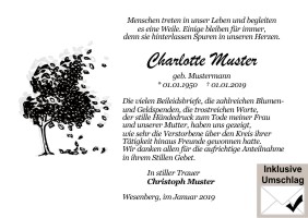Trauerdanksagungskarten. 