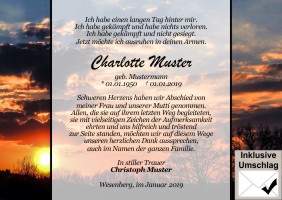 Danksagungskarten nach Beisetzung. 
