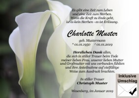 Persönliche Dankkarten nach Begräbnis. 