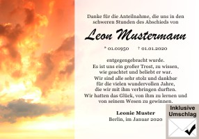 Sonnenuntergang und Sonnenaufgang. Danksagungen Trauer nach Beerdigung, Todesfall und im Trauerfall