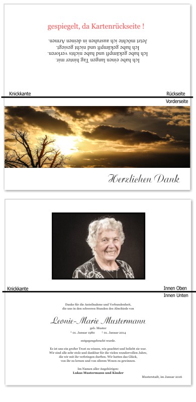Himmel, Sonne, Wolken. Trauer Danksagung Karten bei Sterbefall, Todesfall, Beerdigung und Trauerfall