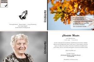 Herbst, Herbstlaub, Herbstblätter. Persönliche Trauerdankeskarten nach Trauerfall, Beerdigung und Todesfall