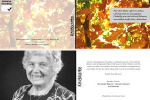 Herbst, Herbstlaub, Herbstblätter. Persönliche Trauerdankeskarten nach Trauerfall, Beerdigung und Todesfall