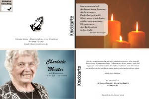 Kerzen, Kerzenschein, Kerzenlicht. Persönliche Trauerdankeskarten nach Trauerfall, Beerdigung und Todesfall