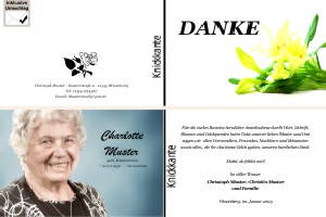 Lilie, Calla, Sonnenblume. Persönliche Trauerdankeskarten nach Trauerfall, Beerdigung und Todesfall