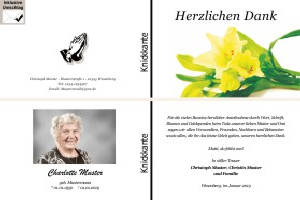 Lilie, Calla, Sonnenblume. Persönliche Trauerdankeskarten nach Trauerfall, Beerdigung und Todesfall