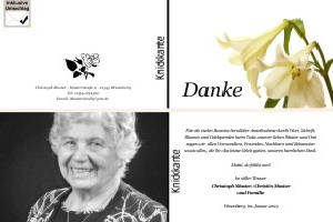Lilie, Calla, Sonnenblume. Persönliche Trauerdankeskarten nach Trauerfall, Beerdigung und Todesfall