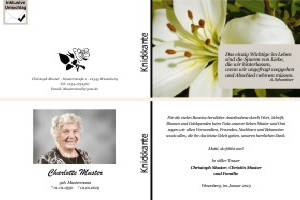 Lilie, Calla, Sonnenblume. Persönliche Trauerdankeskarten nach Trauerfall, Beerdigung und Todesfall