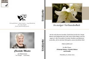 Lilie, Calla, Sonnenblume. Persönliche Trauerdankeskarten nach Trauerfall, Beerdigung und Todesfall