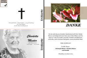 Lilie, Calla, Sonnenblume. Persönliche Trauerdankeskarten nach Trauerfall, Beerdigung und Todesfall