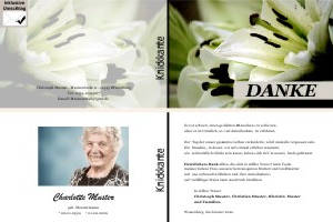 Lilie, Calla, Sonnenblume. Persönliche Trauerdankeskarten nach Trauerfall, Beerdigung und Todesfall